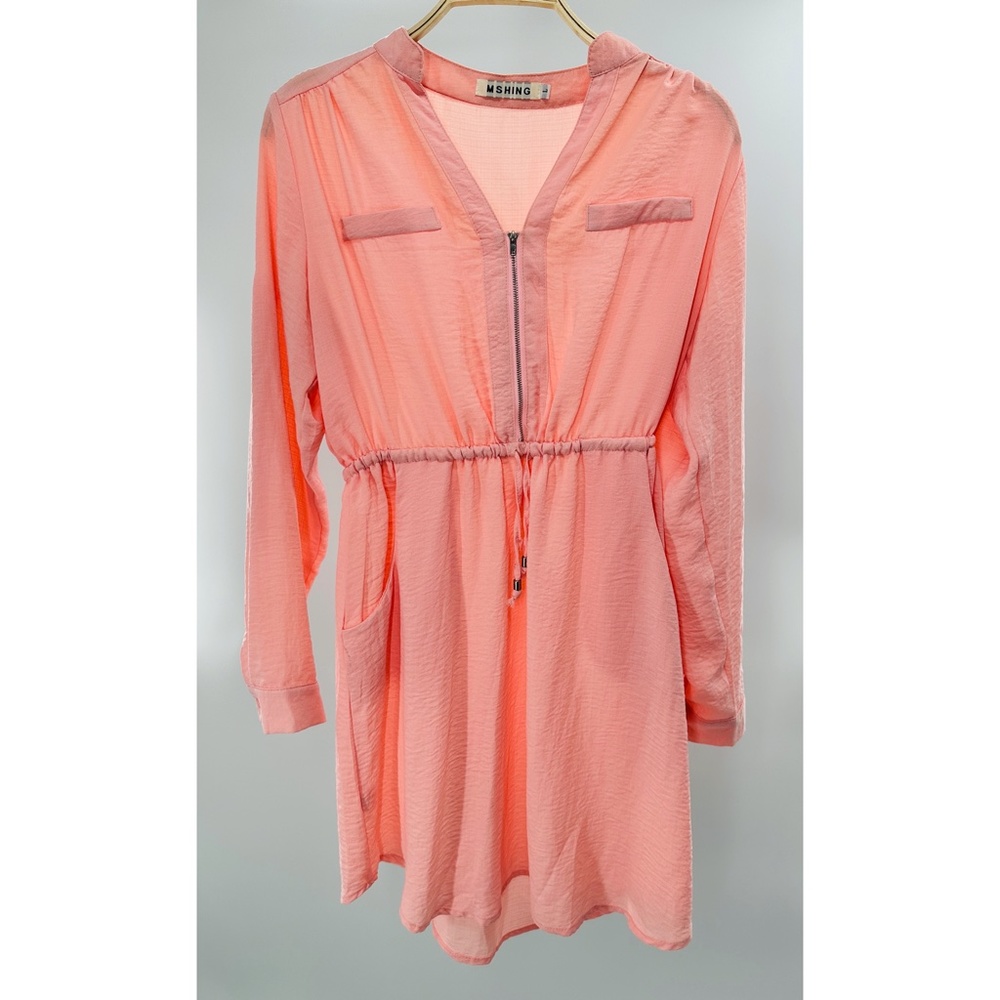MSHING Peach Long Adjustable Sleeve Midi Dress‎